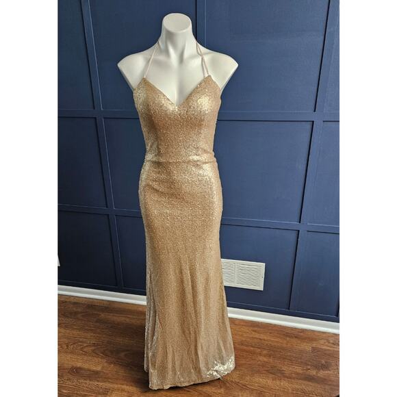 Bari Jay Bridesmaids 1666 Sequin Champagne Dress sz 4 - Picture 1 of 8